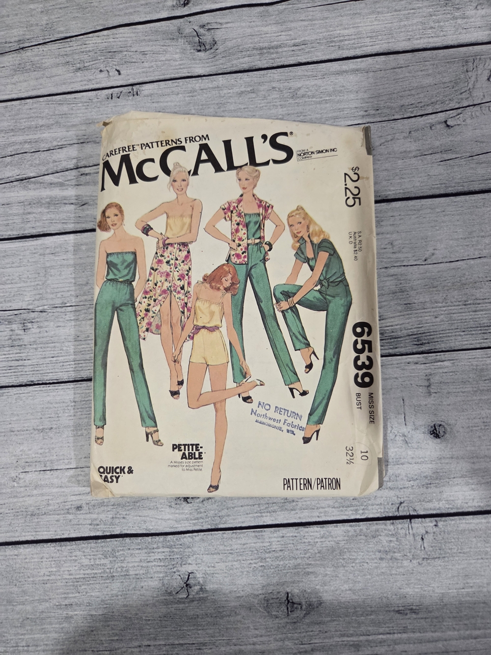 McCall's Sewing Pattern 6539 Size 10